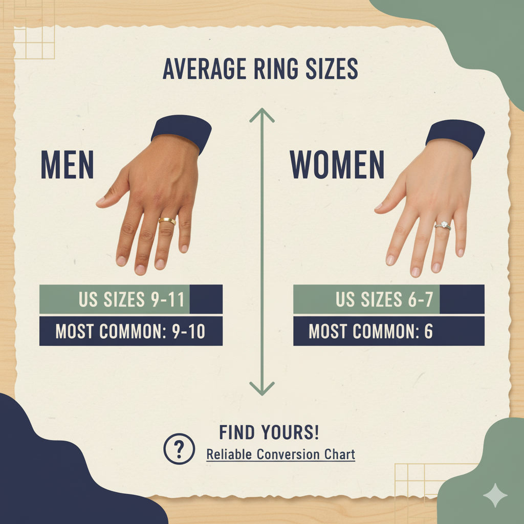 an infographic image showing average male vs female ring sizes here