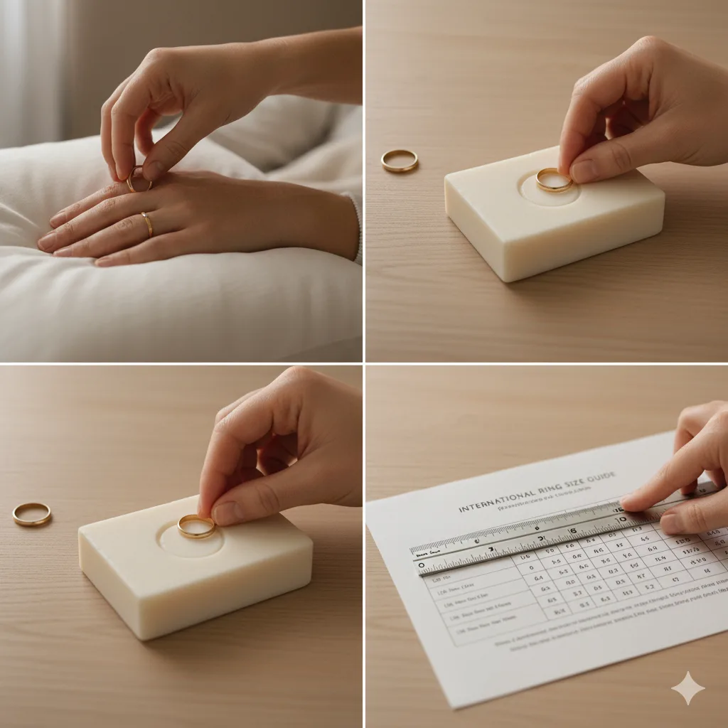 Image demonstrating how to measure the ring size secretly by the use of soap.