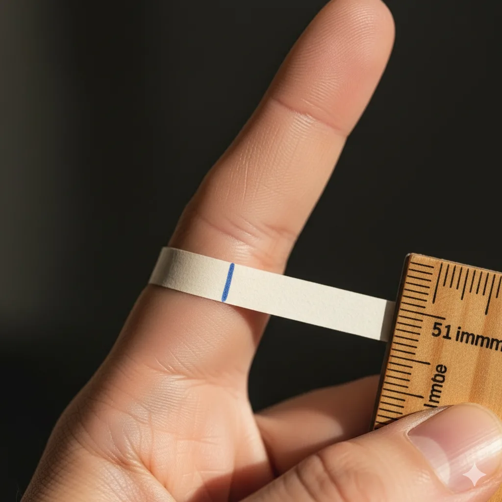 Ring Size Calculator. Image, demonstrating the paper strip and ruler method to measure ring size manually.